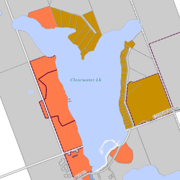 Zoning Map of Clearwater Lake in Municipality of Huntsville and the District of Muskoka