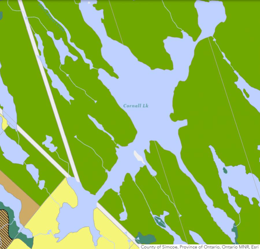 Zoning Map of Cornall Lake in Municipality of Gravenhurst and the District of Muskoka