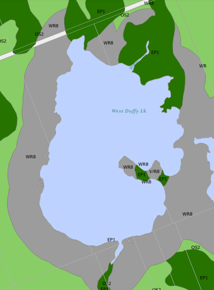 Zoning Map of Duffy Lake West in Municipality of Muskoka Lakes and the District of Muskoka