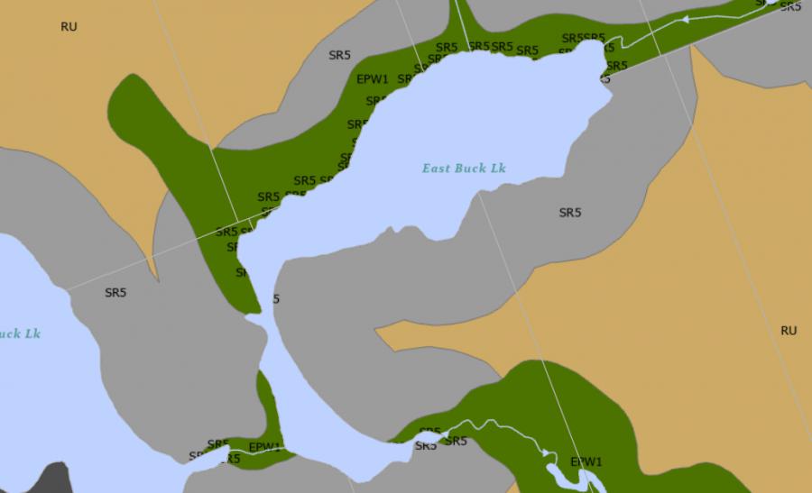 Zoning Map of East Buck Lake in Municipality of Bracebridge and the District of Muskoka