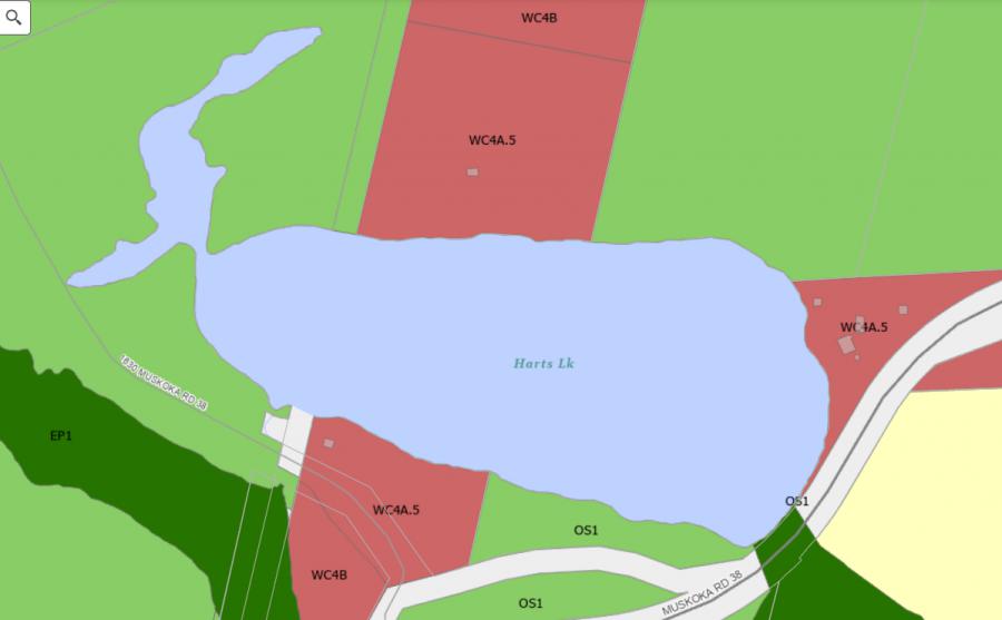 Zoning Map of Harts Lake in Municipality of Muskoka Lakes and the District of Muskoka