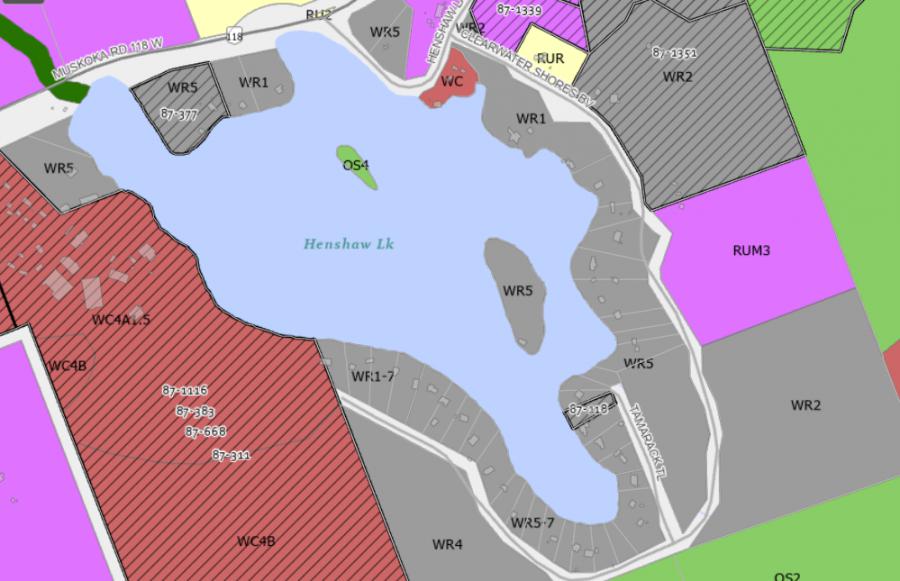 Zoning Map of Henshaw Lake in Municipality of Muskoka Lakes and the District of Muskoka