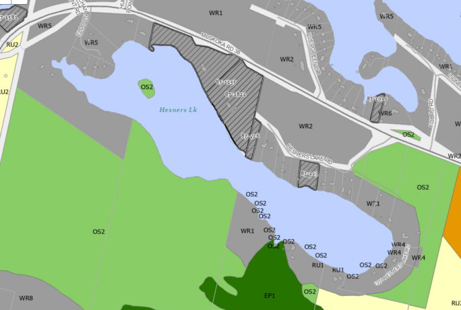 Zoning Map of Hesners Lake in Municipality of Muskoka Lakes and the District of Muskoka