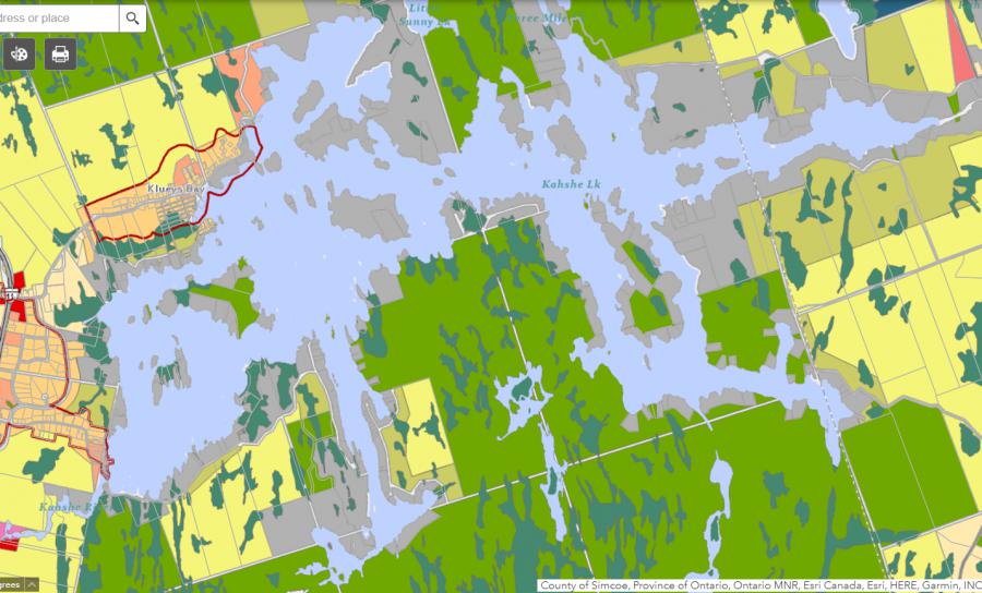 Zoning Map of Kahshe Lake in Municipality of Gravenhurst and the District of Muskoka