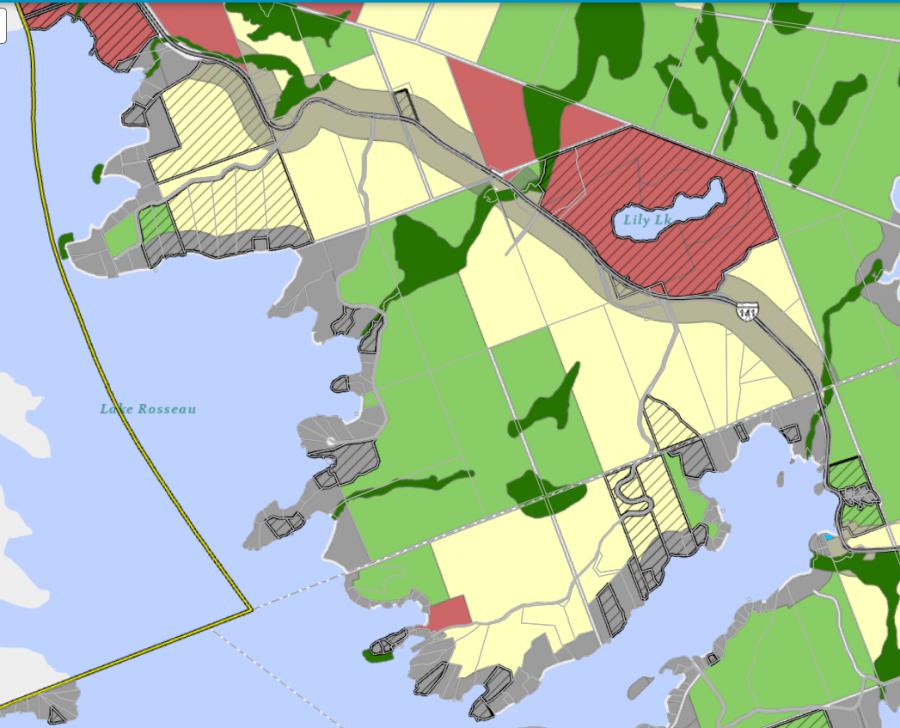 Zoning Map of Lake Rosseau in Municipality of Muskoka Lakes and the District of Muskoka