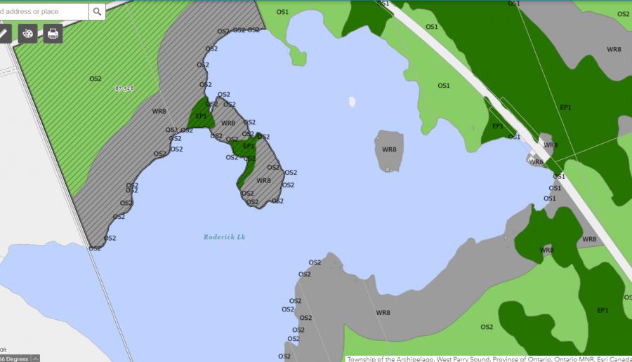 Zoning Map of Roderick Lake in Municipality of Muskoka Lakes and the District of Muskoka