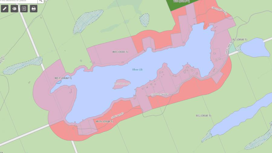 Zoning Map of Shoe Lake in Municipality of Lake of Bays and the District of Muskoka