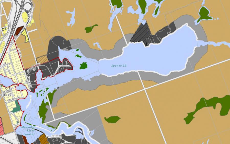 Zoning Map of Spence Lake in Municipality of Bracebridge and the District of Muskoka