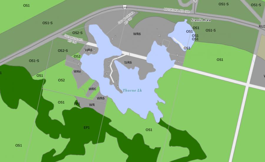 Zoning Map of Thorne Lake in Municipality of Muskoka Lakes and the District of Muskoka