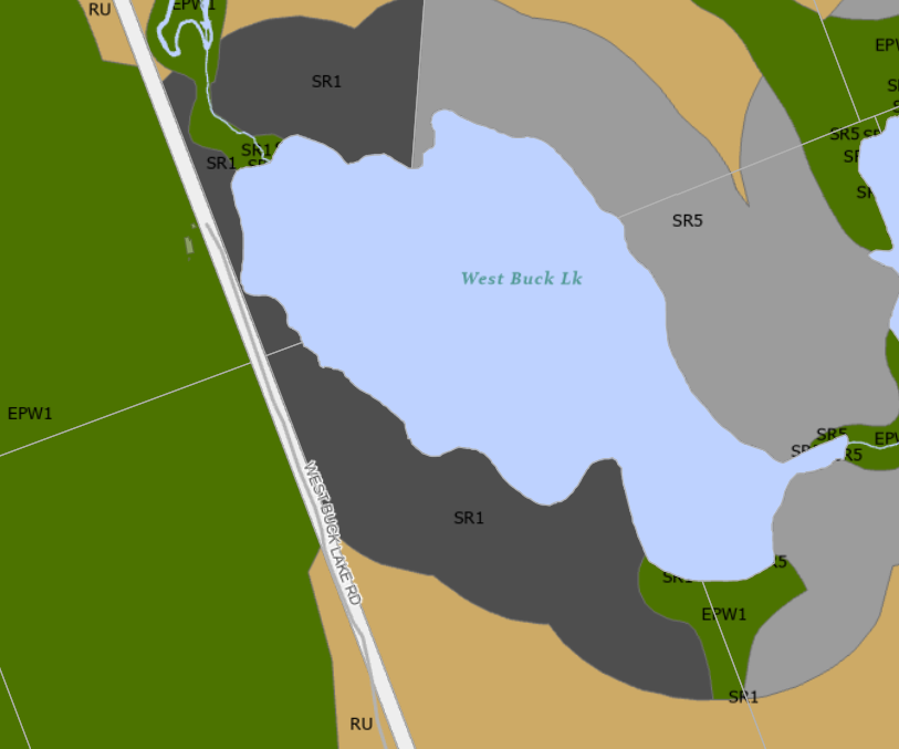 Zoning Map of West Buck Lake in Municipality of Bracebridge and the District of Muskoka