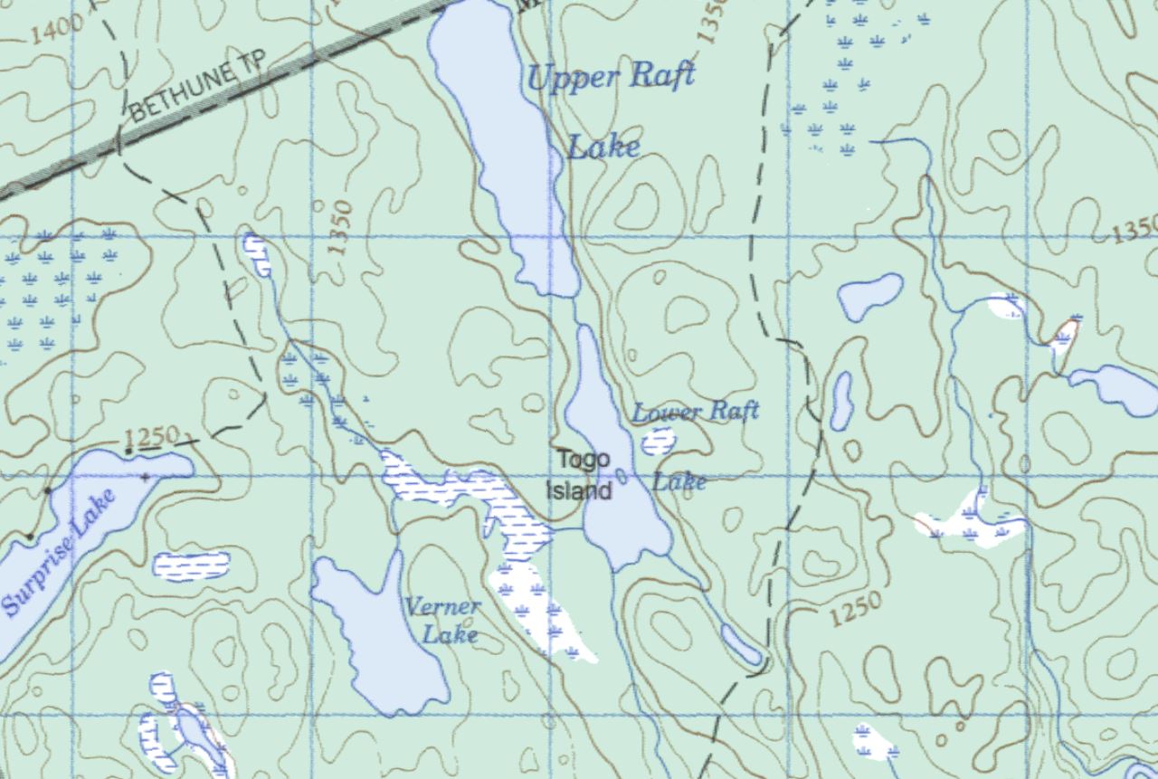 Topographical Map of Lower Raft Lake -  - Muskoka
