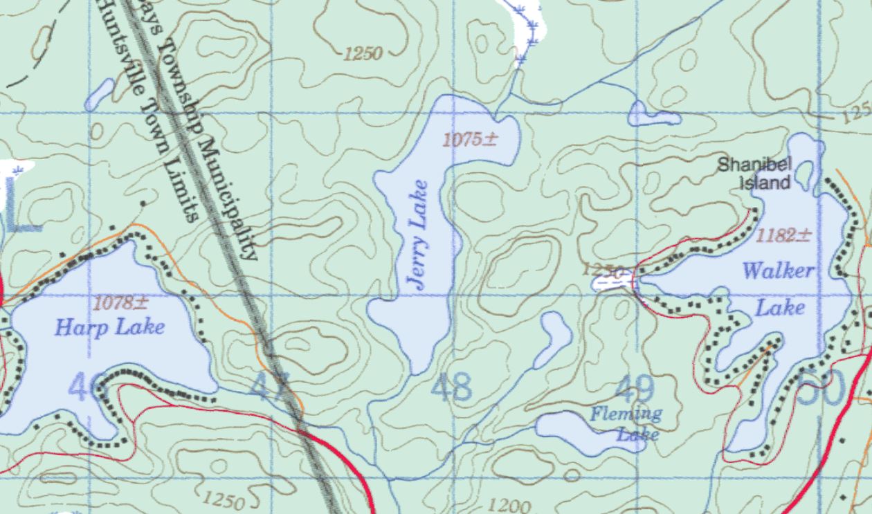 Topographical Map of Jerry Lake -  - Muskoka