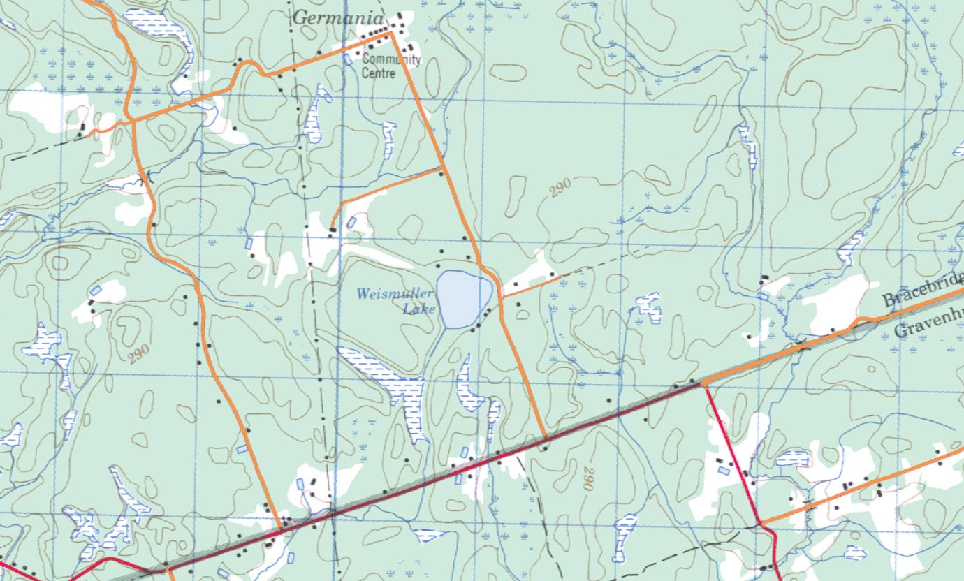 Topographical Map of Weismuller Lake -  - Muskoka