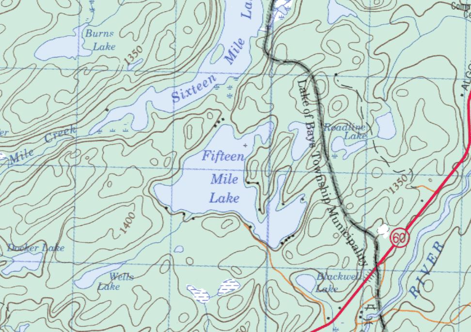 Topographical Map of Fifteen Mile Lake -  - Muskoka