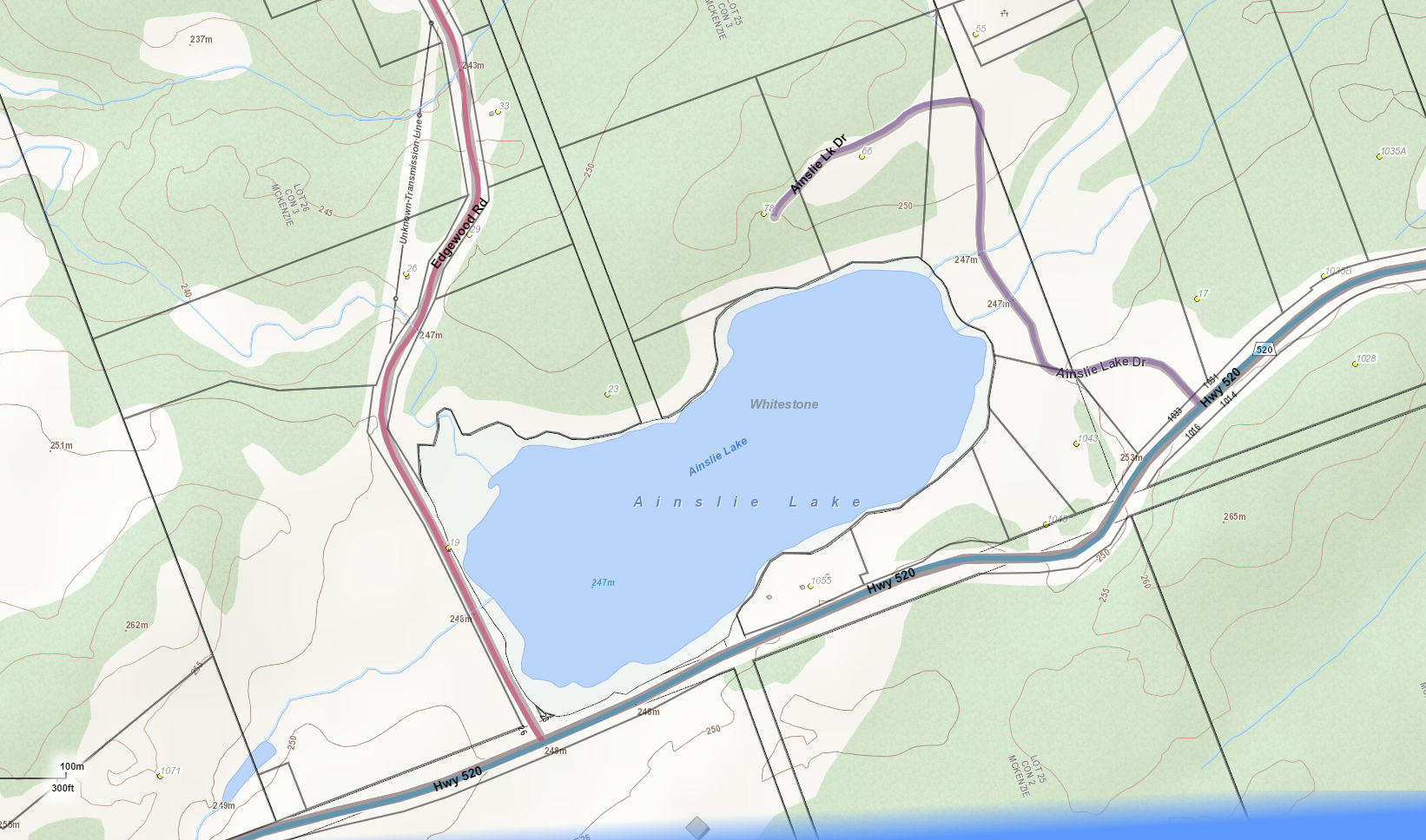 Ainslie Lake Cadastral Map - Ainslie Lake - Muskoka