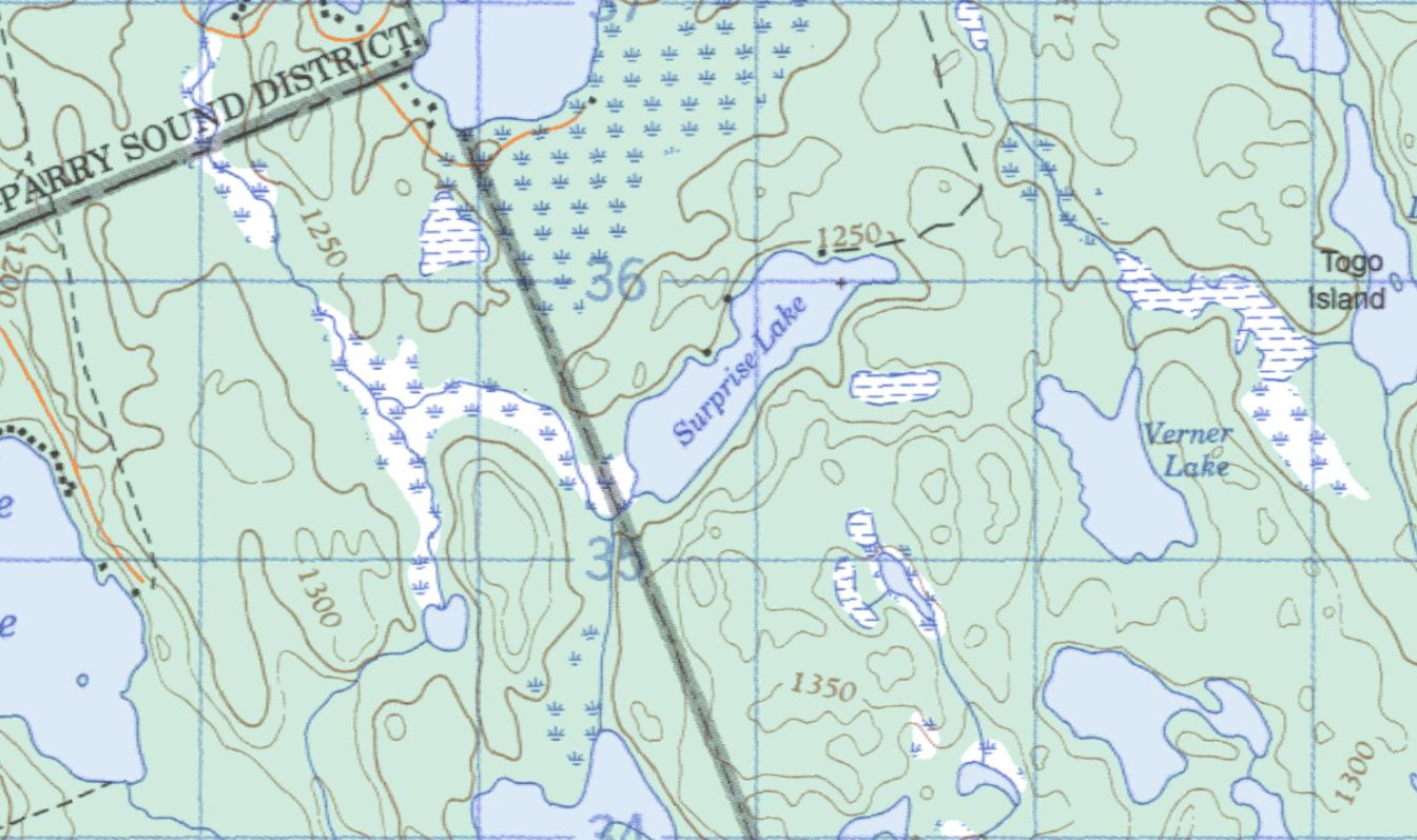 Topographical Map of Surprise Lake -  - Muskoka