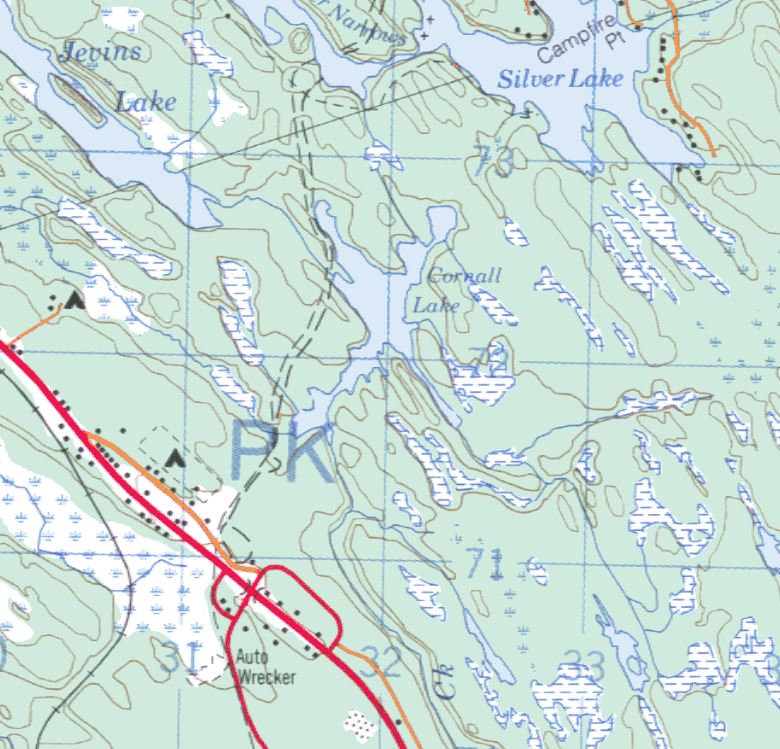 Topographical Map of Cornall Lake -  - Muskoka