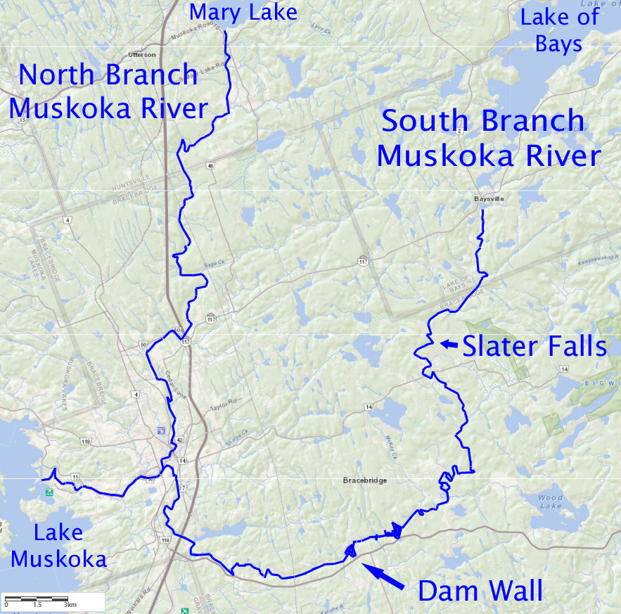 Map of the Muskoka River including the North and South Branch